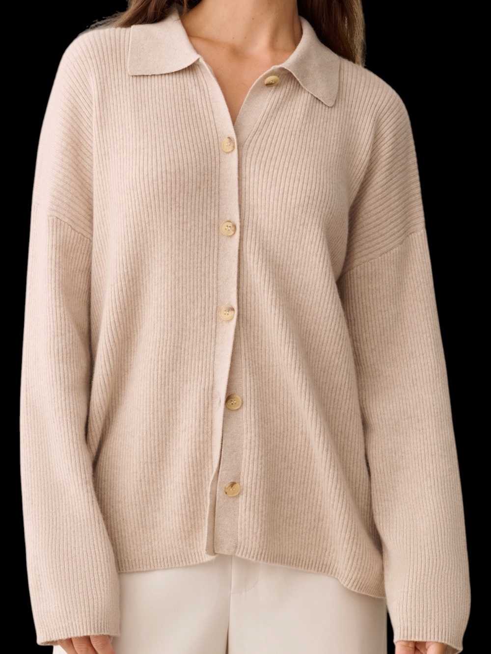 Few Moda Caara Colby Cashmere Cardigan Sweater Ribbed Soft Oatmeal NWT